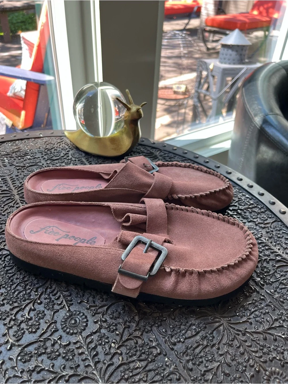 FREE PEOPLE AFTER RIDING MULES IN SUNSET SAND SUEDE 9.5